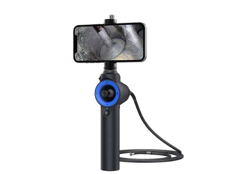 Automotive videoscope with flexible probe inspecting engine components in hard-to-reach areas