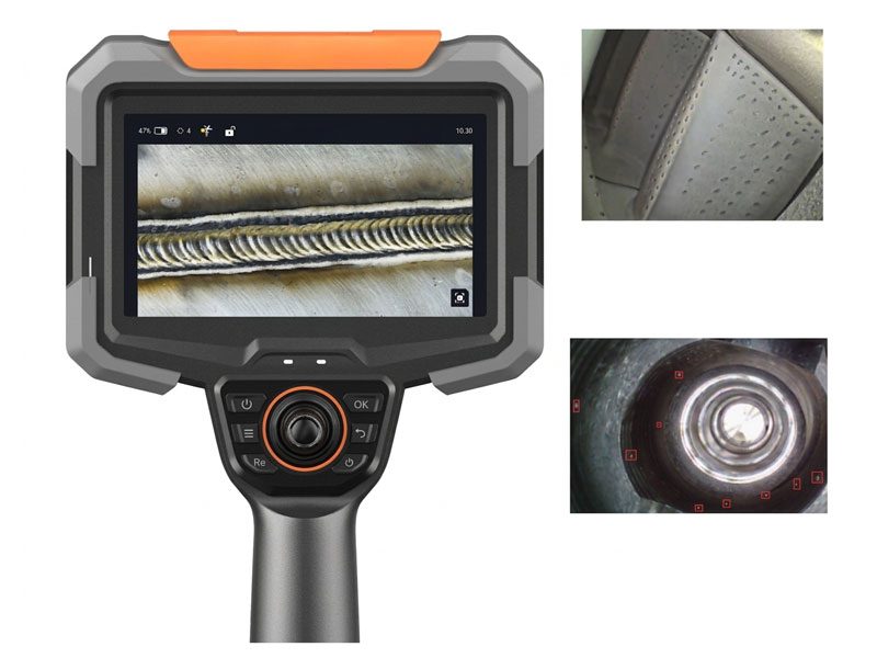 Aviation borescope device with interchangeable probe heads for turbine and compressor inspection