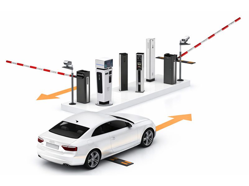 Go-Park wireless parking guidance system LED display showing available bay counts at a facility entrance